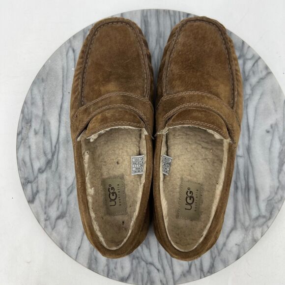 Vintage UGG Loafer Mens 8 Brown Suede Slip On Shearling Lined Slipper Shoes - Picture 6 of 12